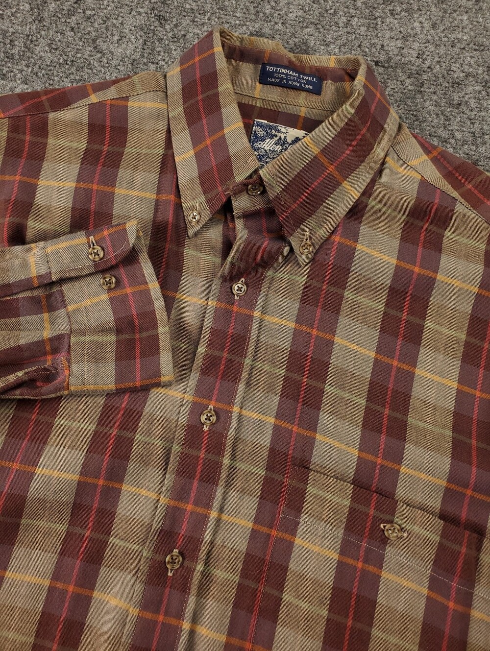 Allen Solly Tottinham Twill Button Down Shirt 15.5 34 35 Brown Plaid Cotton